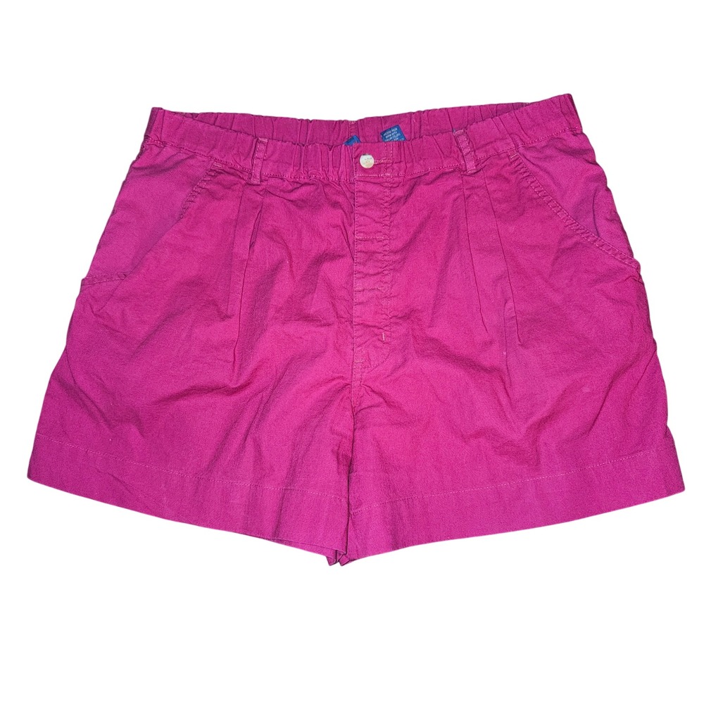 Vintage Mom Hot Pink Pleated Cotton‎ Short Elastic Waist Women Large Grandmacore